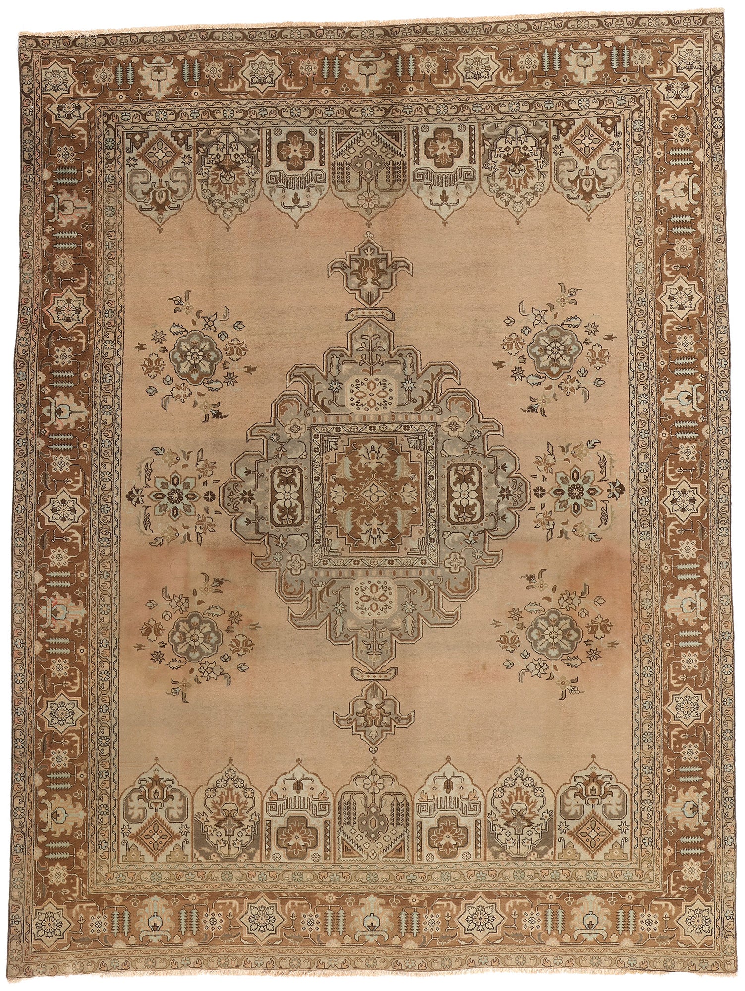 9 x 12 - Brown Vintage Persian Tabriz Rug - 75767
