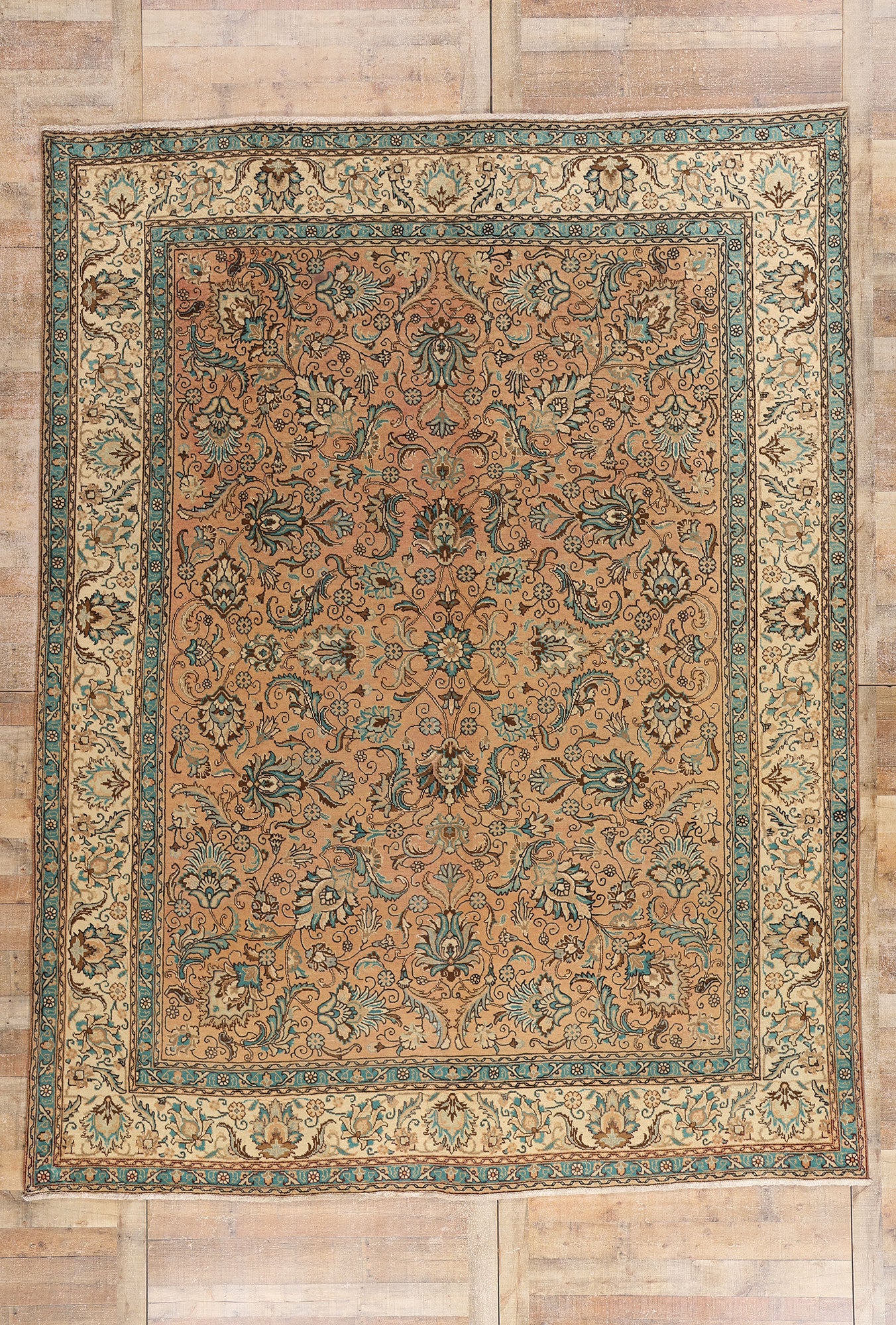 9 x 12 - Brown Vintage Persian Tabriz Rug - 76289
