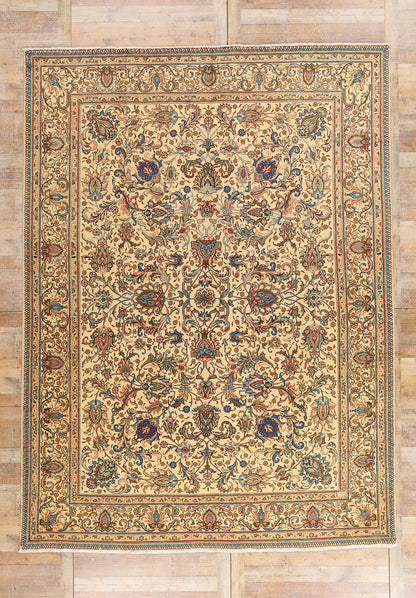9 x 13 - Beige Vintage Persian Tabriz Rug - 76412