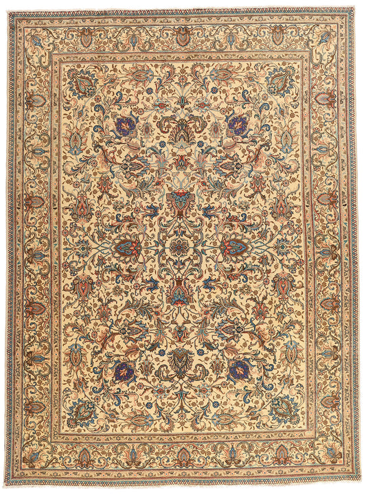 9 x 13 - Beige Vintage Persian Tabriz Rug - 76412
