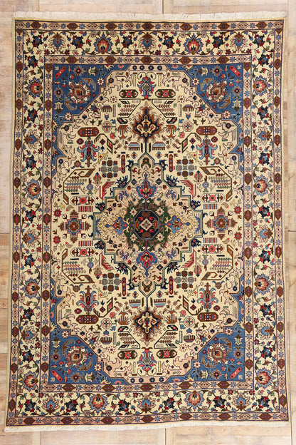 9 x 13 - Beige Vintage Persian Tabriz Rug - 71755