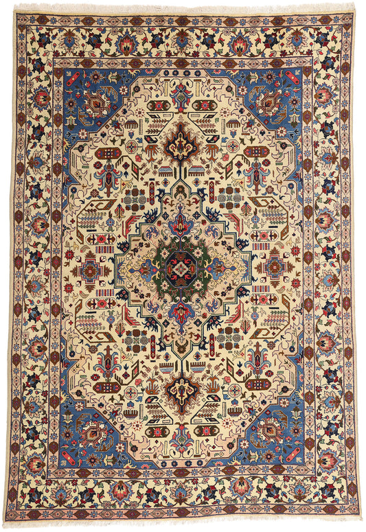 9 x 13 - Beige Vintage Persian Tabriz Rug - 71755