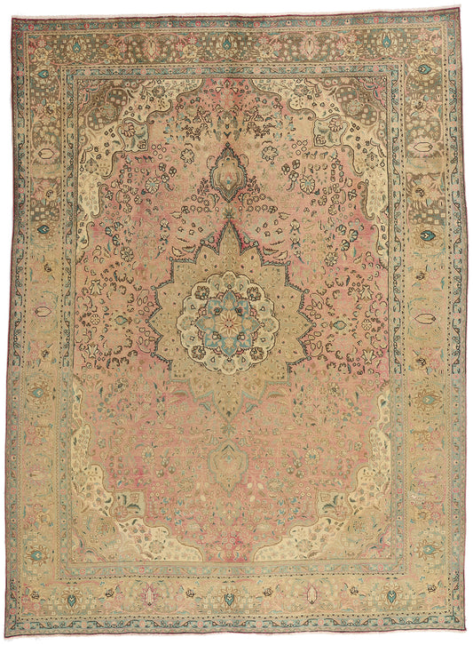 10 x 13 - Brown Vintage Persian Tabriz Rug - 76446