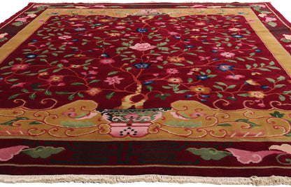 8 x 10 Red Vintage Chinese Art Deco Rug 79326