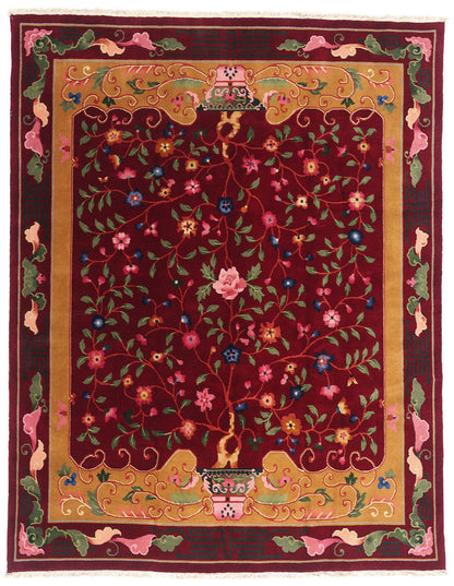8 x 10 Red Vintage Chinese Art Deco Rug 79326