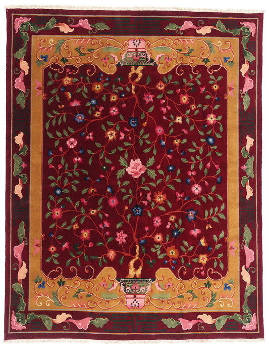 8 x 10 Red Vintage Chinese Art Deco Rug 79326