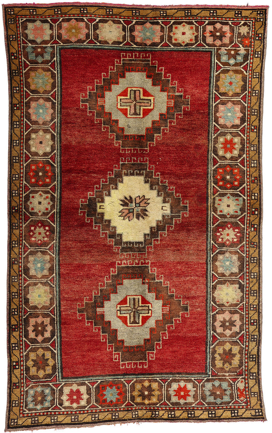 4 x 7 Vintage Red Turkish Oushak Rug 52293