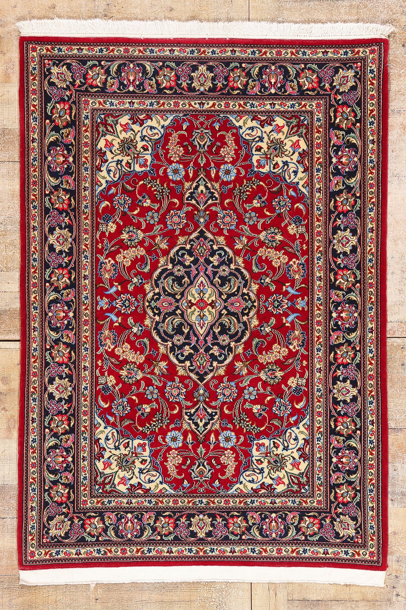 4 x 5 Red Vintage Persian Qum Rug 79315
