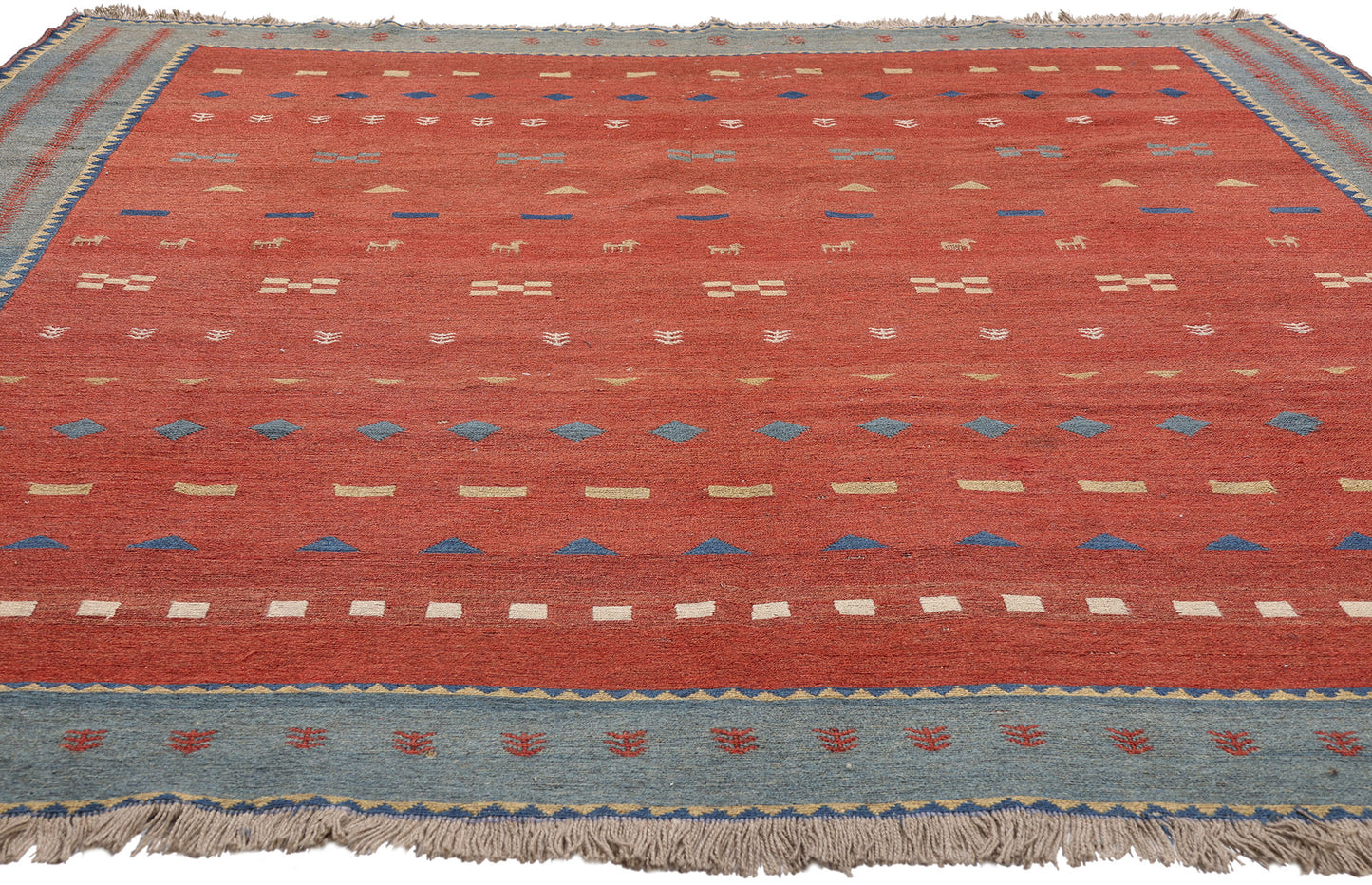 7 x 9 Red Vintage Persian Shiraz Kilim Rug 61425