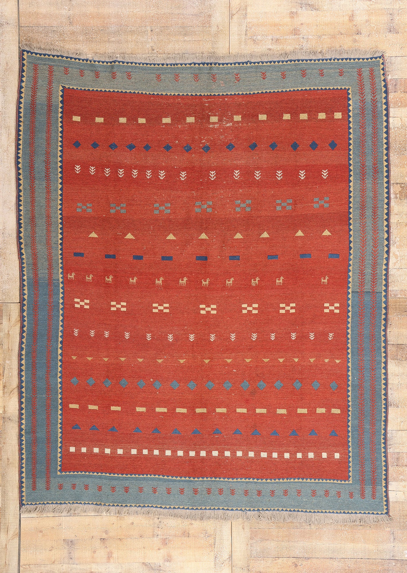 7 x 9 Red Vintage Persian Shiraz Kilim Rug 61425