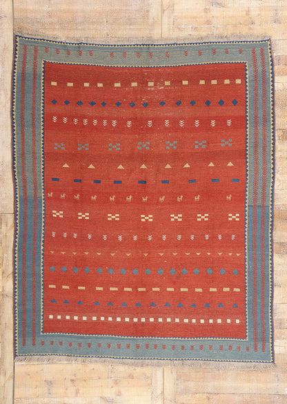 7 x 9 Red Vintage Persian Shiraz Kilim Rug 61425