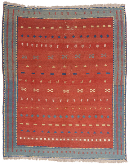 7 x 9 Red Vintage Persian Shiraz Kilim Rug 61425