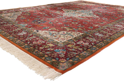 9 x 14 Red Vintage Persian Tabriz Hunting Rug 79165