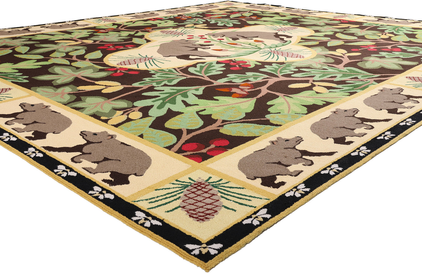 13 x 15 Vintage Sarah Gayle Carter Black Forest Hooked Rug 79239