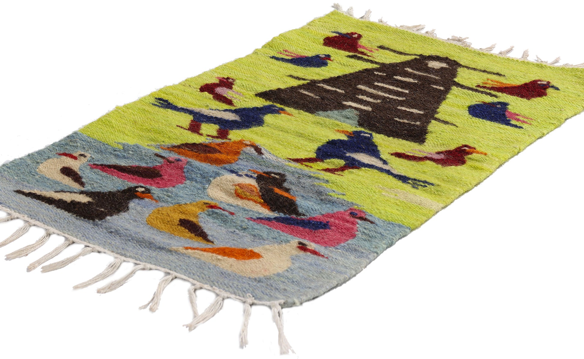 2 x 2 Chartreuse Vintage South American Peruvian Kilim Rug 79302