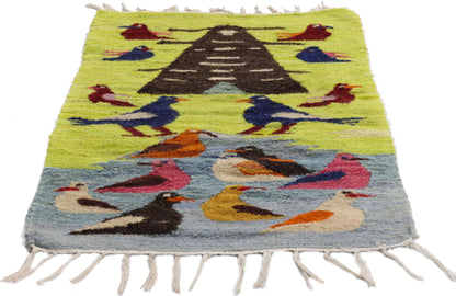 2 x 2 Chartreuse Vintage South American Peruvian Kilim Rug 79302
