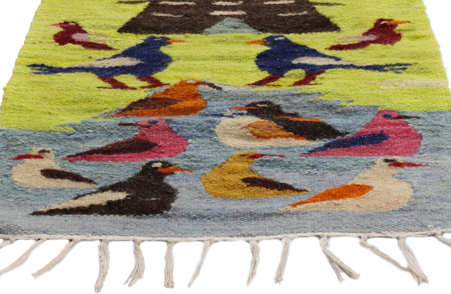 2 x 2 Chartreuse Vintage South American Peruvian Kilim Rug 79302