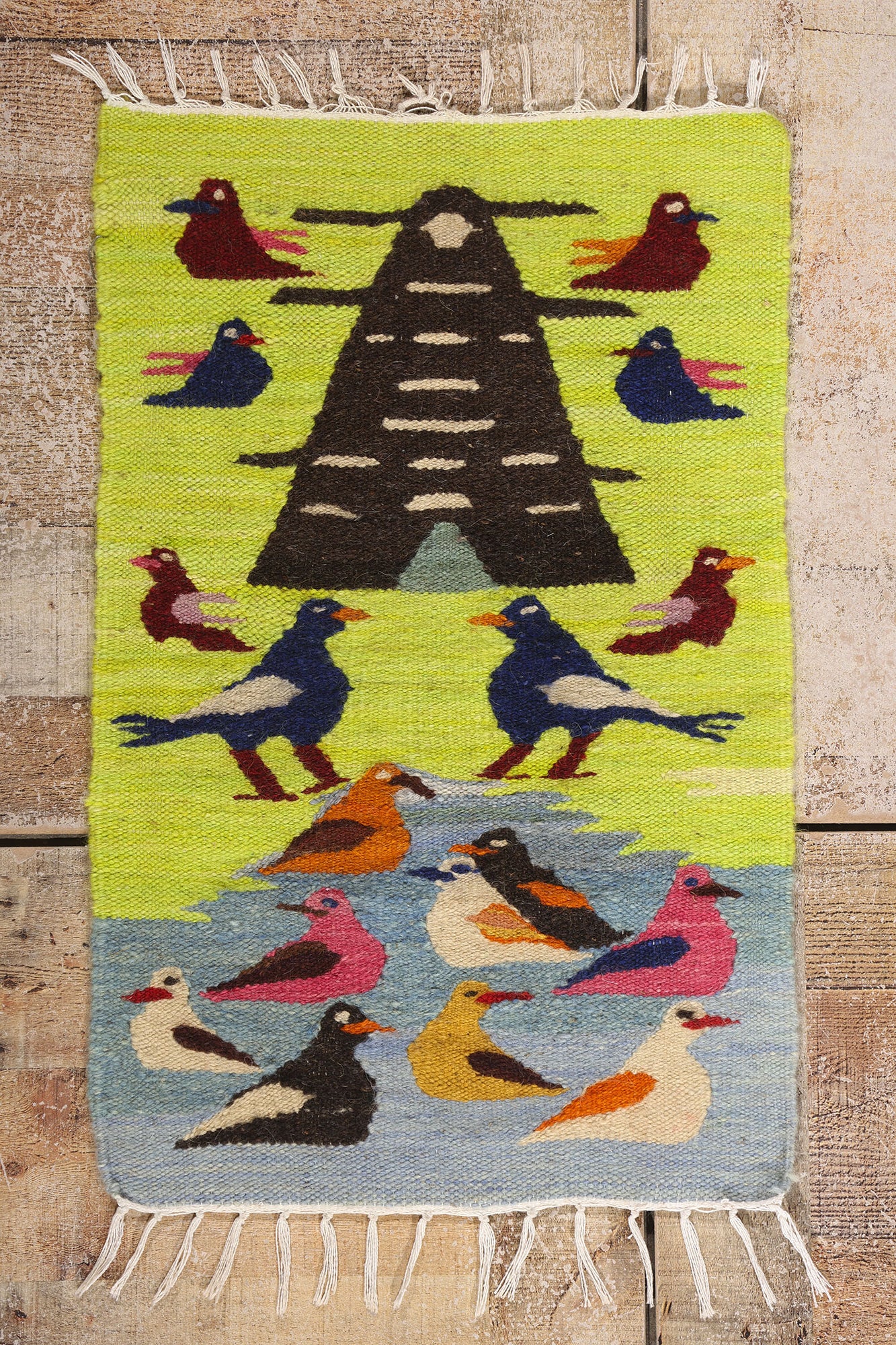 2 x 2 Chartreuse Vintage South American Peruvian Kilim Rug 79302