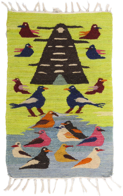 2 x 2 Chartreuse Vintage South American Peruvian Kilim Rug 79302