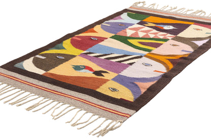 3 x 5 Vintage Tessellated Fish Zapotec Rug 79154