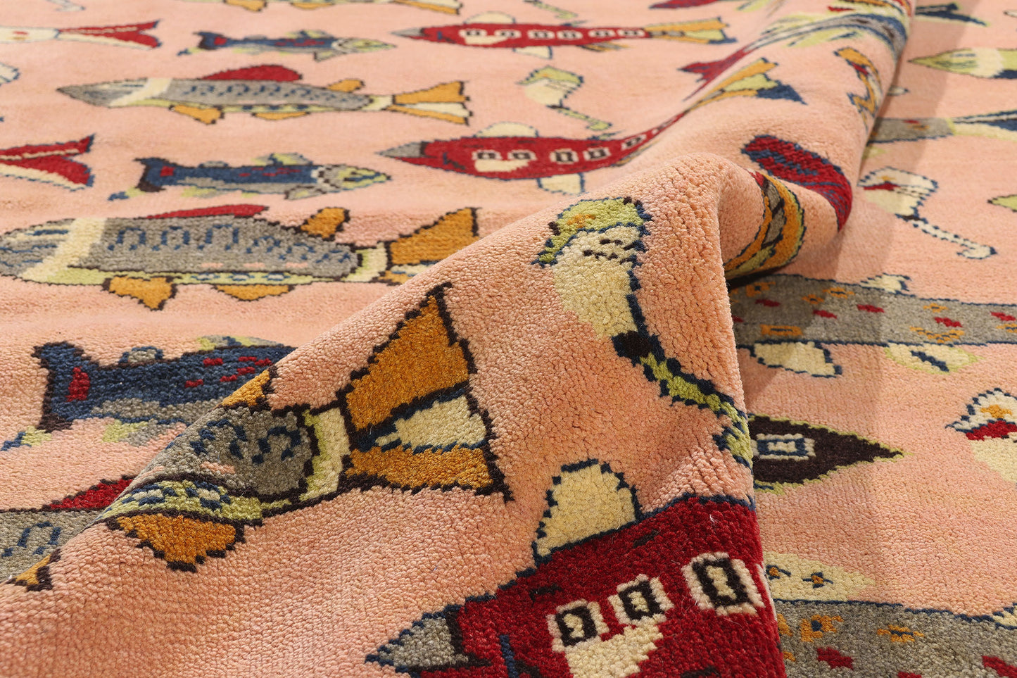 8 x 10 Vintage Turkish Sivas Fish Rug 79212