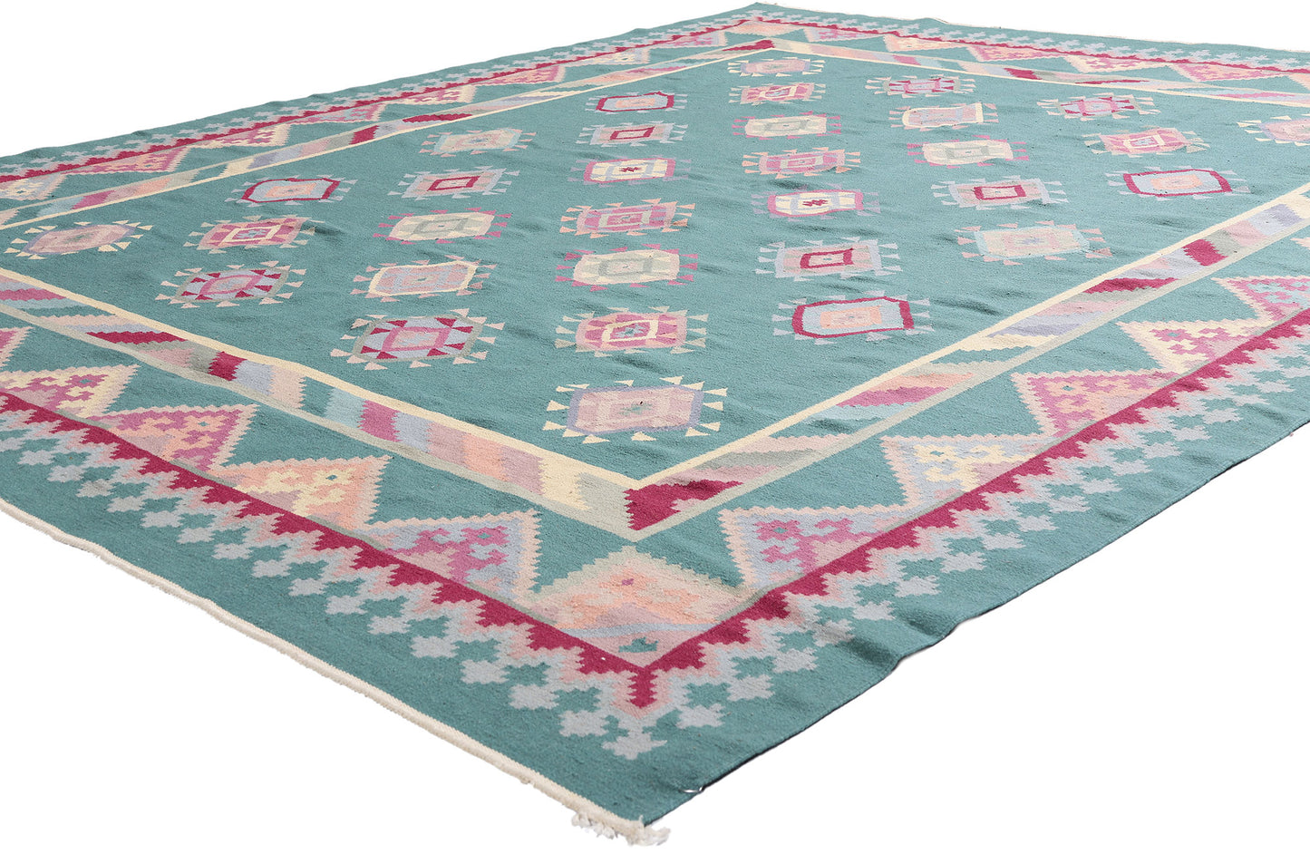 8 x 10 Teal Vintage Turkish Kilim Rug 78329