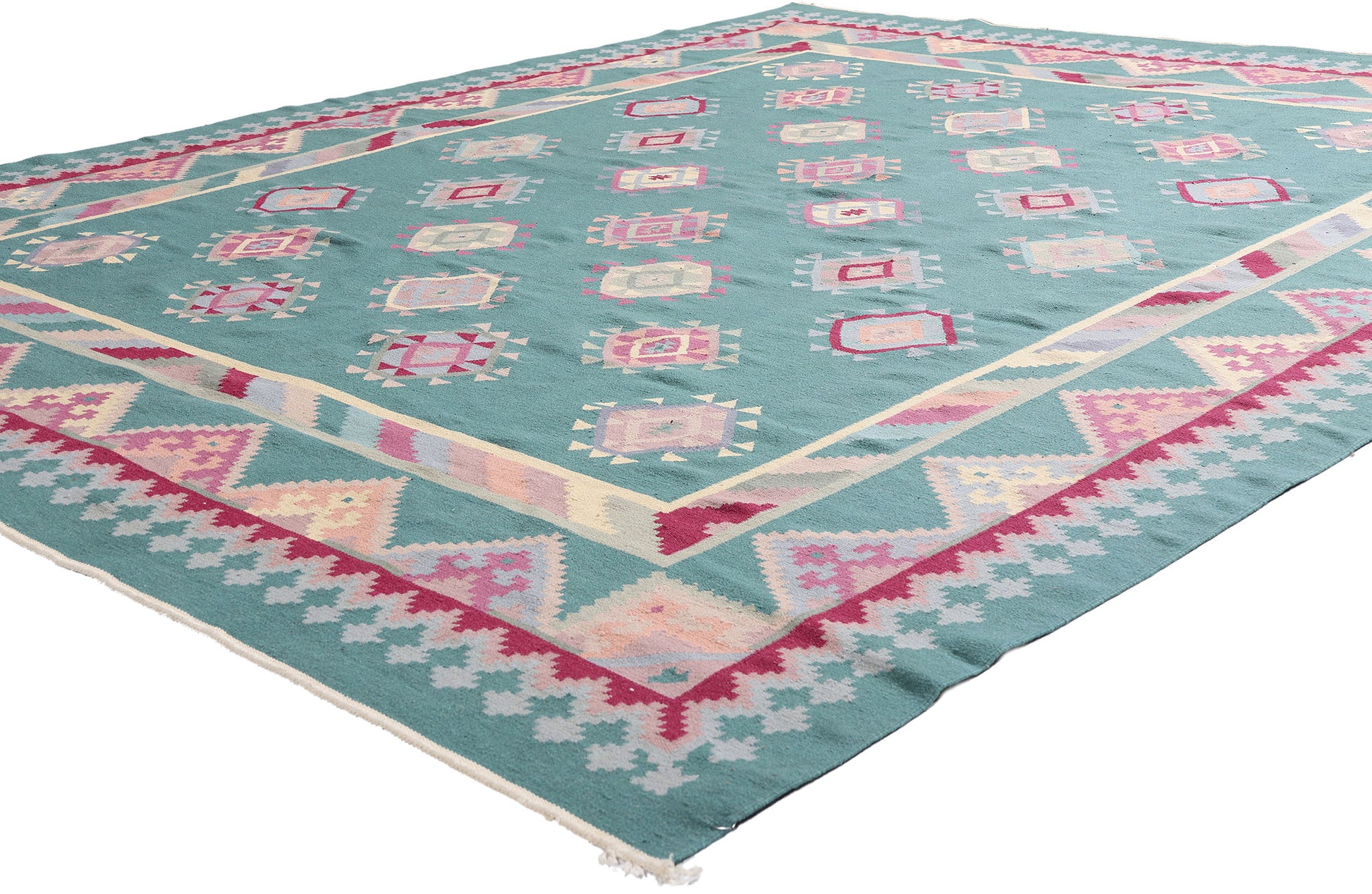 8 x 10 Teal Vintage Turkish Kilim Rug 78329