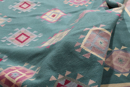 8 x 10 Teal Vintage Turkish Kilim Rug 78329