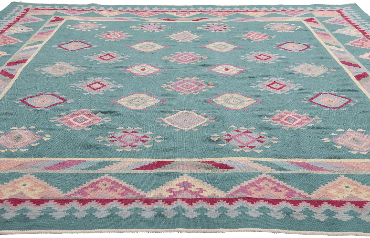 8 x 10 Teal Vintage Turkish Kilim Rug 78329