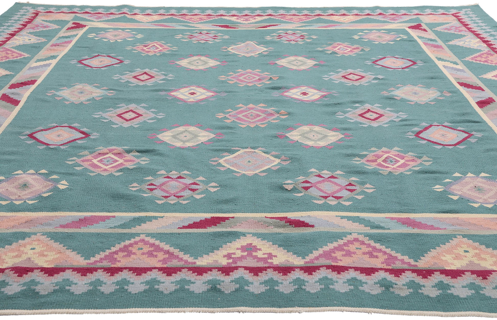 8 x 10 Teal Vintage Turkish Kilim Rug 78329