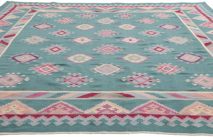 8 x 10 Teal Vintage Turkish Kilim Rug 78329