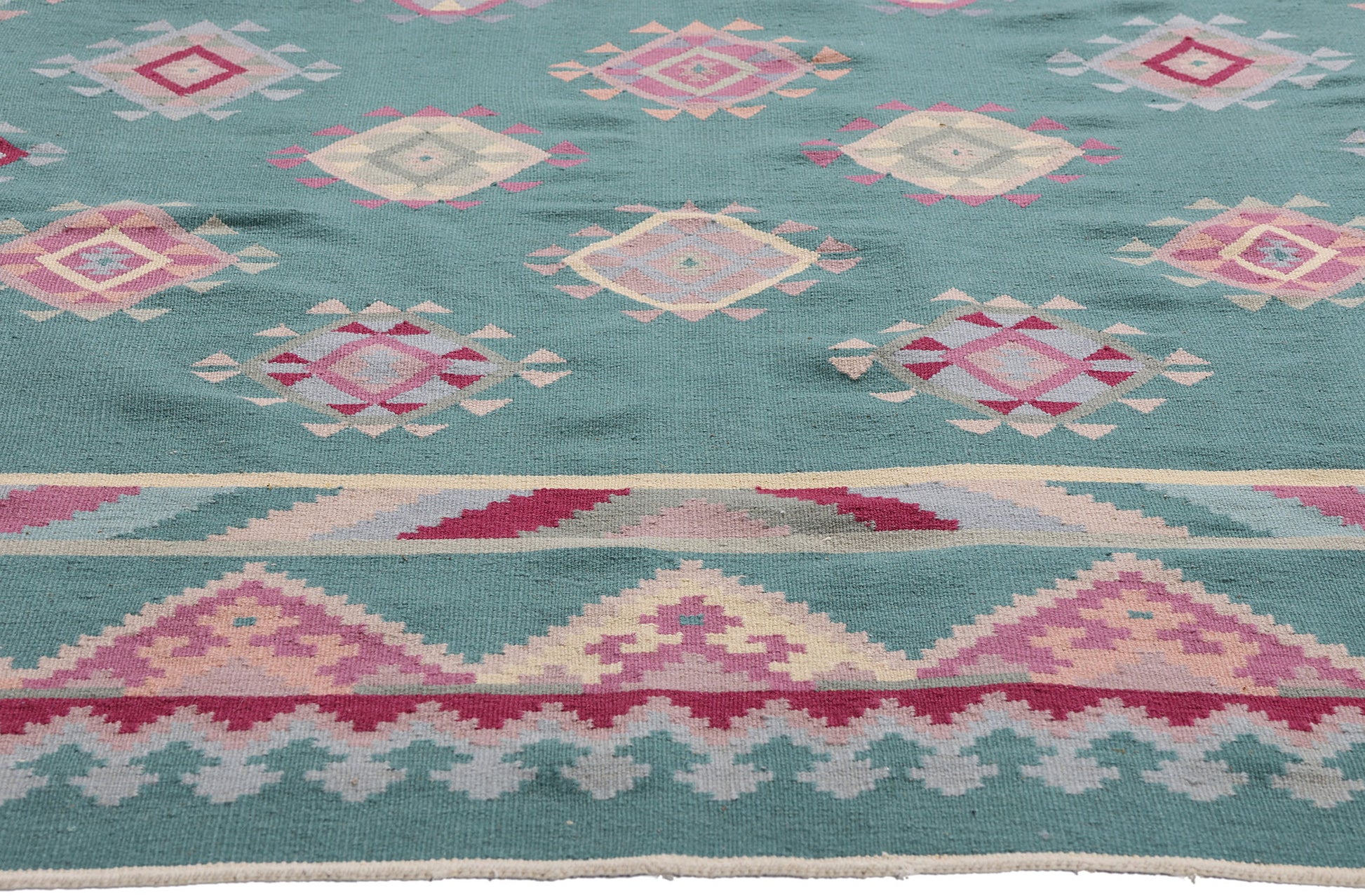8 x 10 Teal Vintage Turkish Kilim Rug 78329