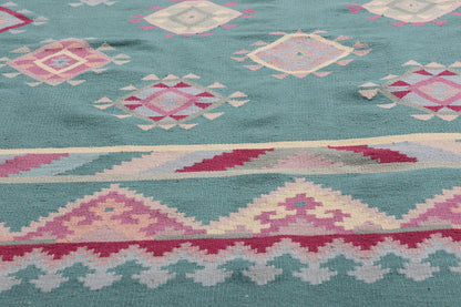8 x 10 Teal Vintage Turkish Kilim Rug 78329
