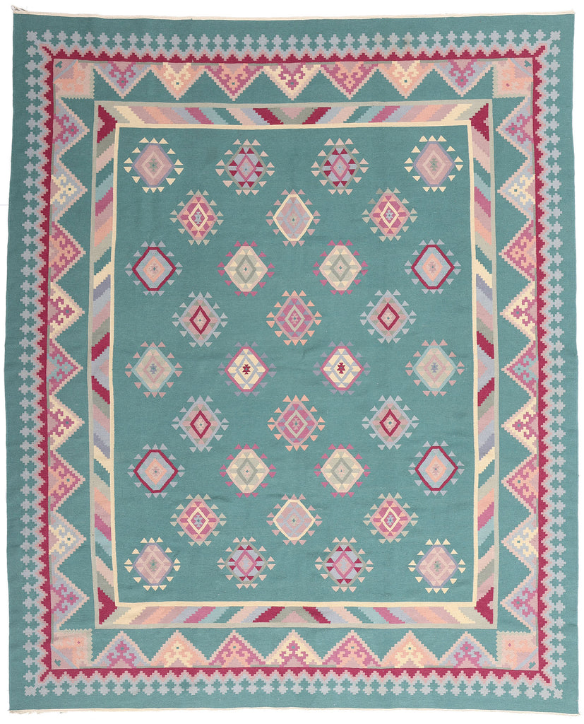 8 x 10 Teal Vintage Turkish Kilim Rug 78329