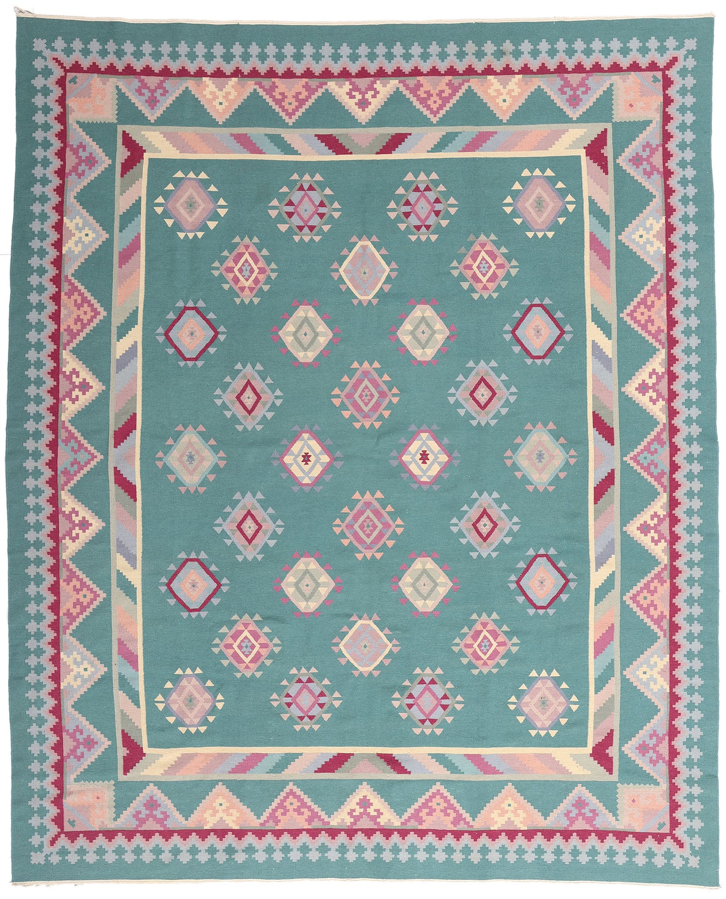 8 x 10 Teal Vintage Turkish Kilim Rug 78329