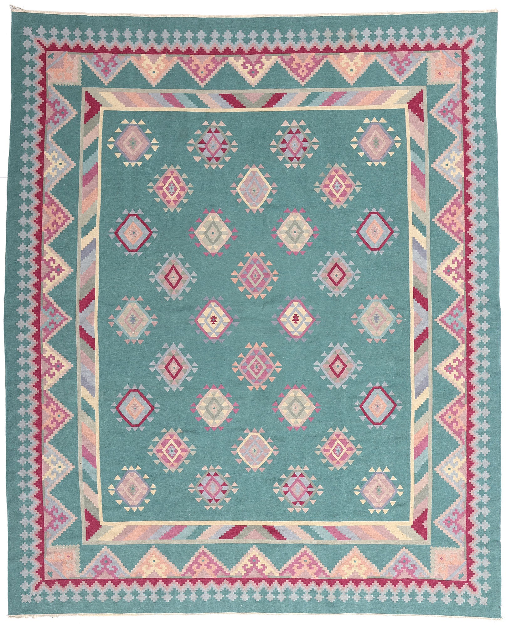 8 x 10 Teal Vintage Turkish Kilim Rug 78329