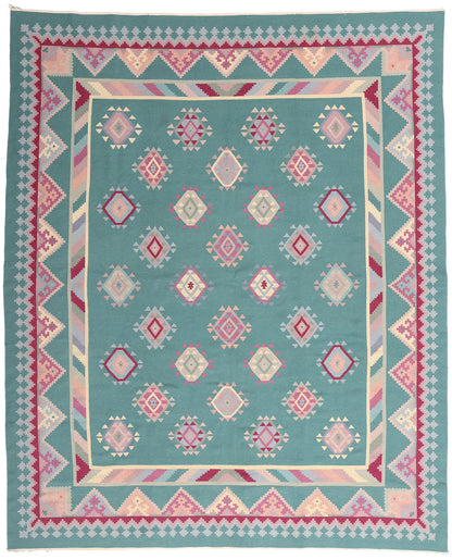 8 x 10 Teal Vintage Turkish Kilim Rug 78329