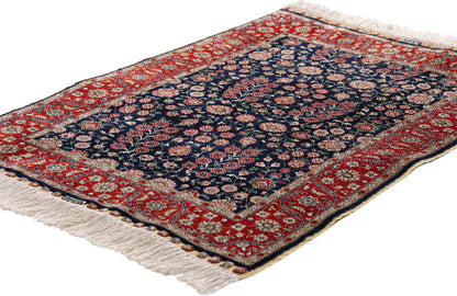2 x 3 Navy Blue Vintage Turkish Silk Hereke Rug 79293