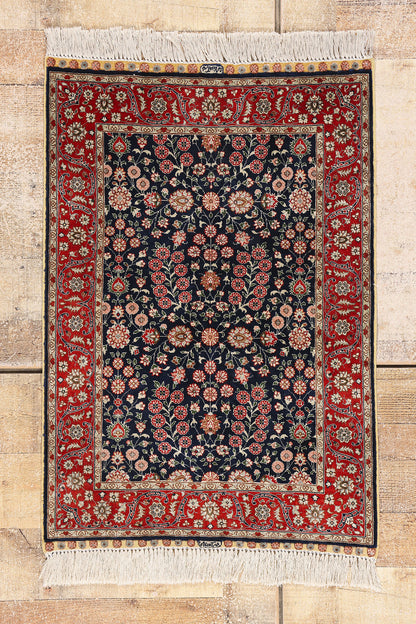 2 x 3 Navy Blue Vintage Turkish Silk Hereke Rug 79293