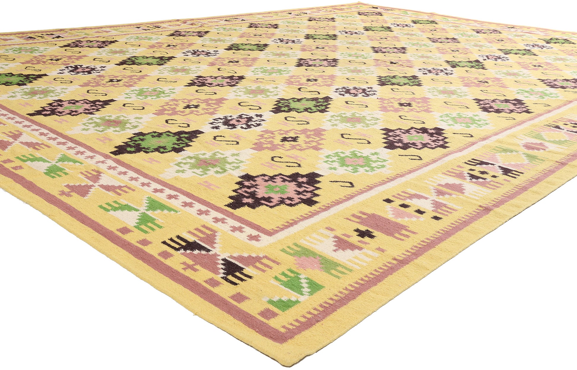 11 x 16 Yellow Vintage Indian Dhurrie Rug 79333