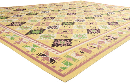 11 x 16 Yellow Vintage Indian Dhurrie Rug 79333