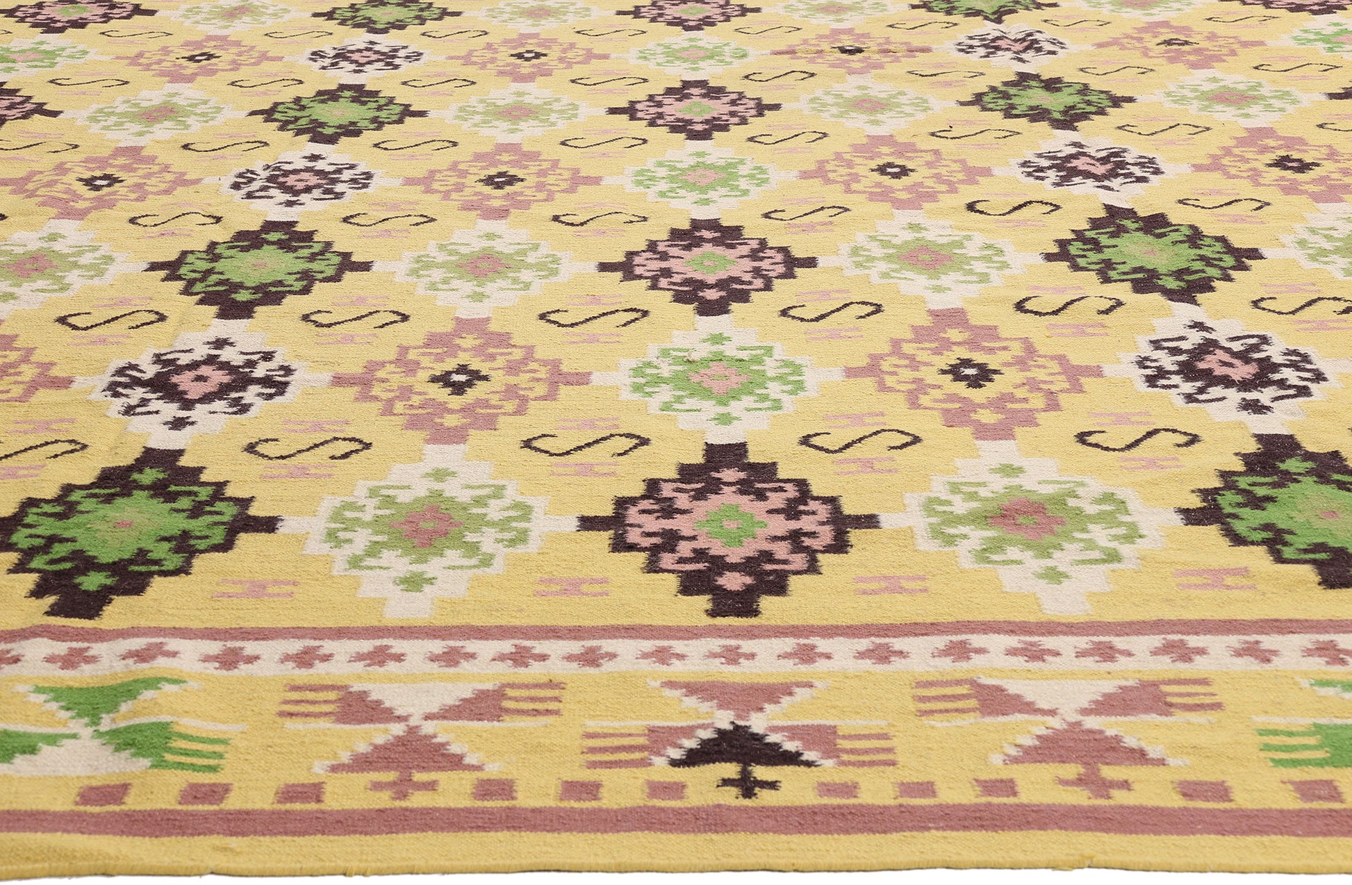11 x 16 Yellow Vintage Indian Dhurrie Rug 79333