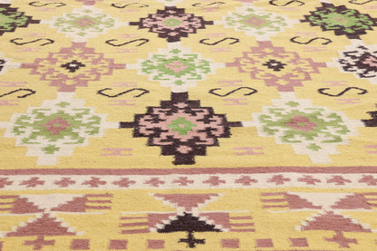 11 x 16 Yellow Vintage Indian Dhurrie Rug 79333