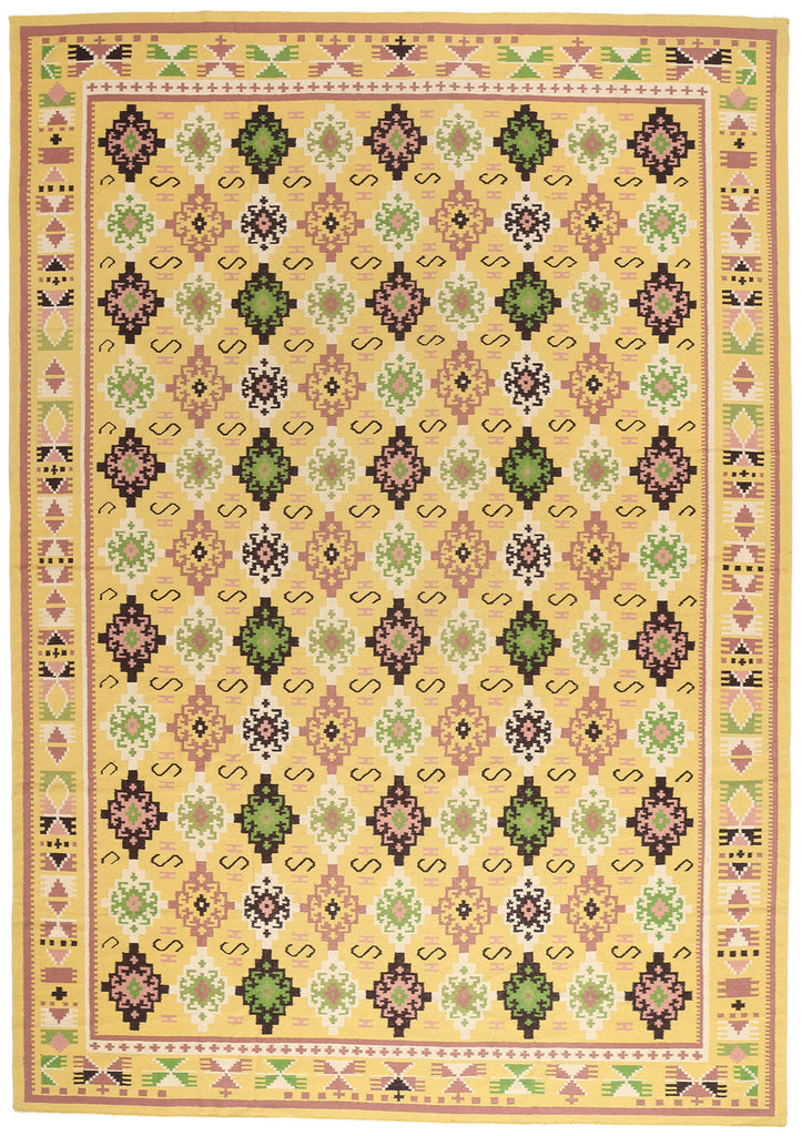 11 x 16 Yellow Vintage Indian Dhurrie Rug 79333