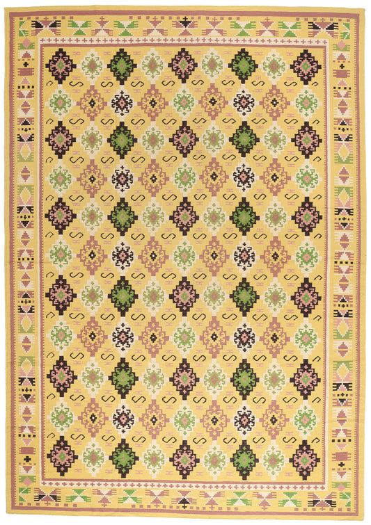11 x 16 Yellow Vintage Indian Dhurrie Rug 79333