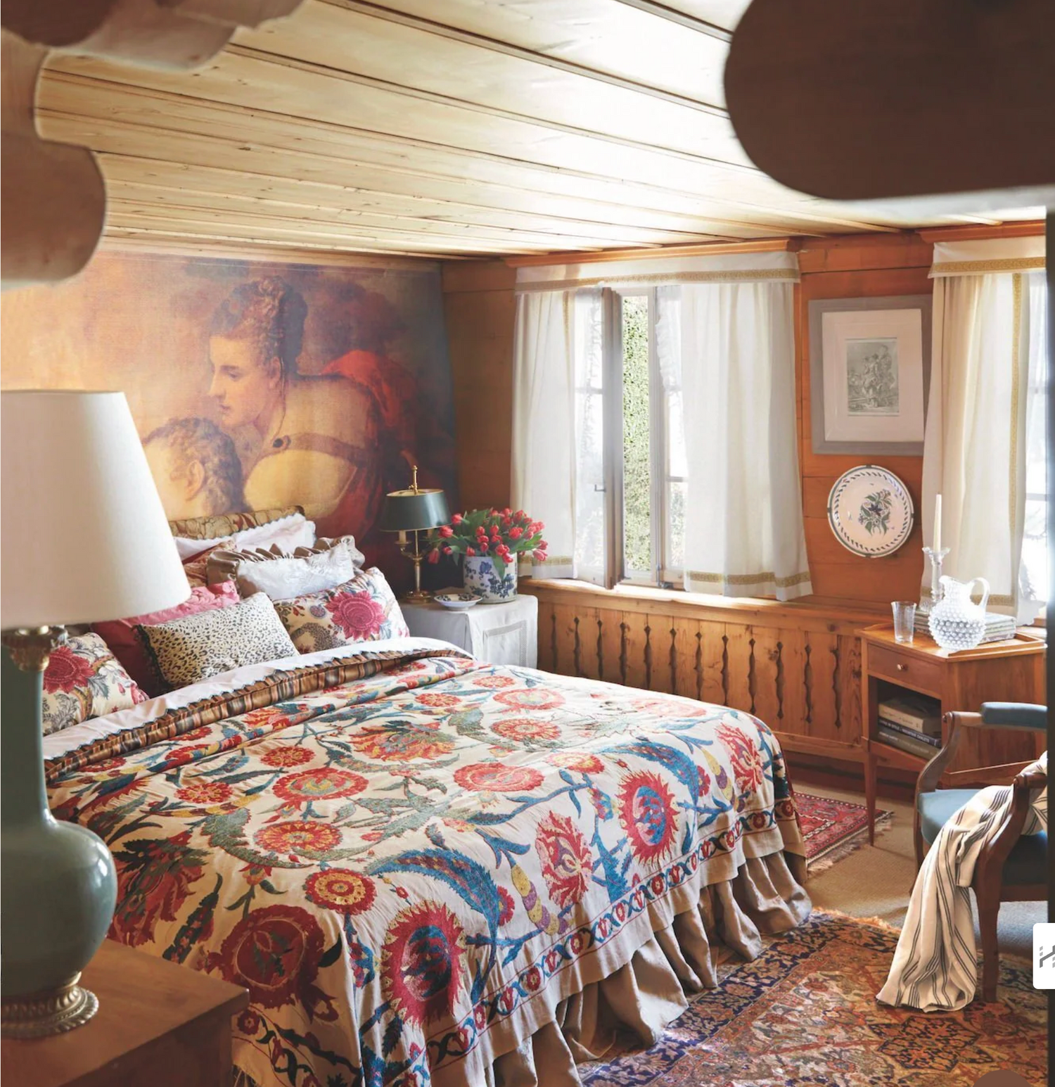 Antique rug in bedroom