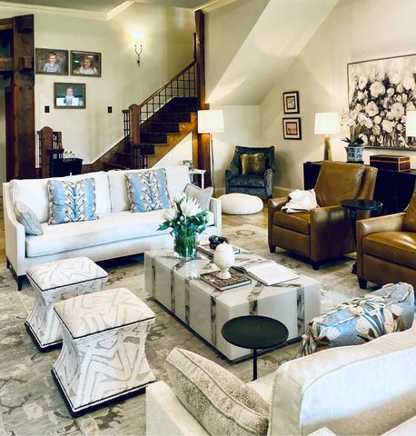 Large living room with luxury rug