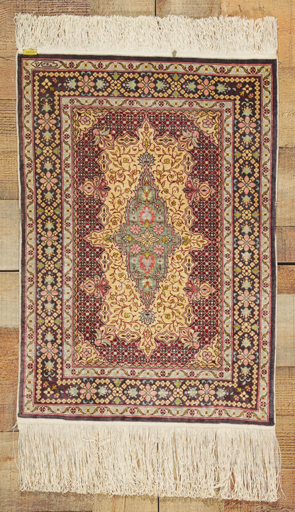 1 x 2 Vintage Turkish Silk Hereke Rug 78516