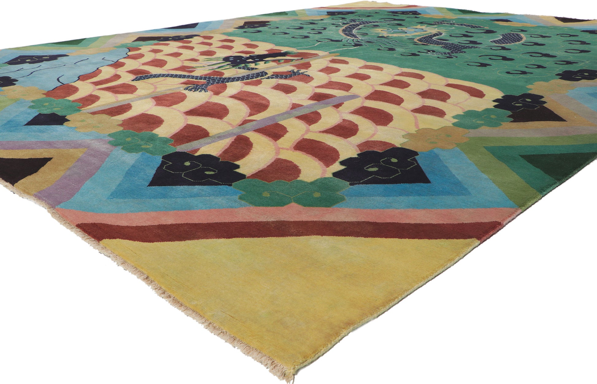 10 x 13 Chinese Art Deco Dragon Rug 30819