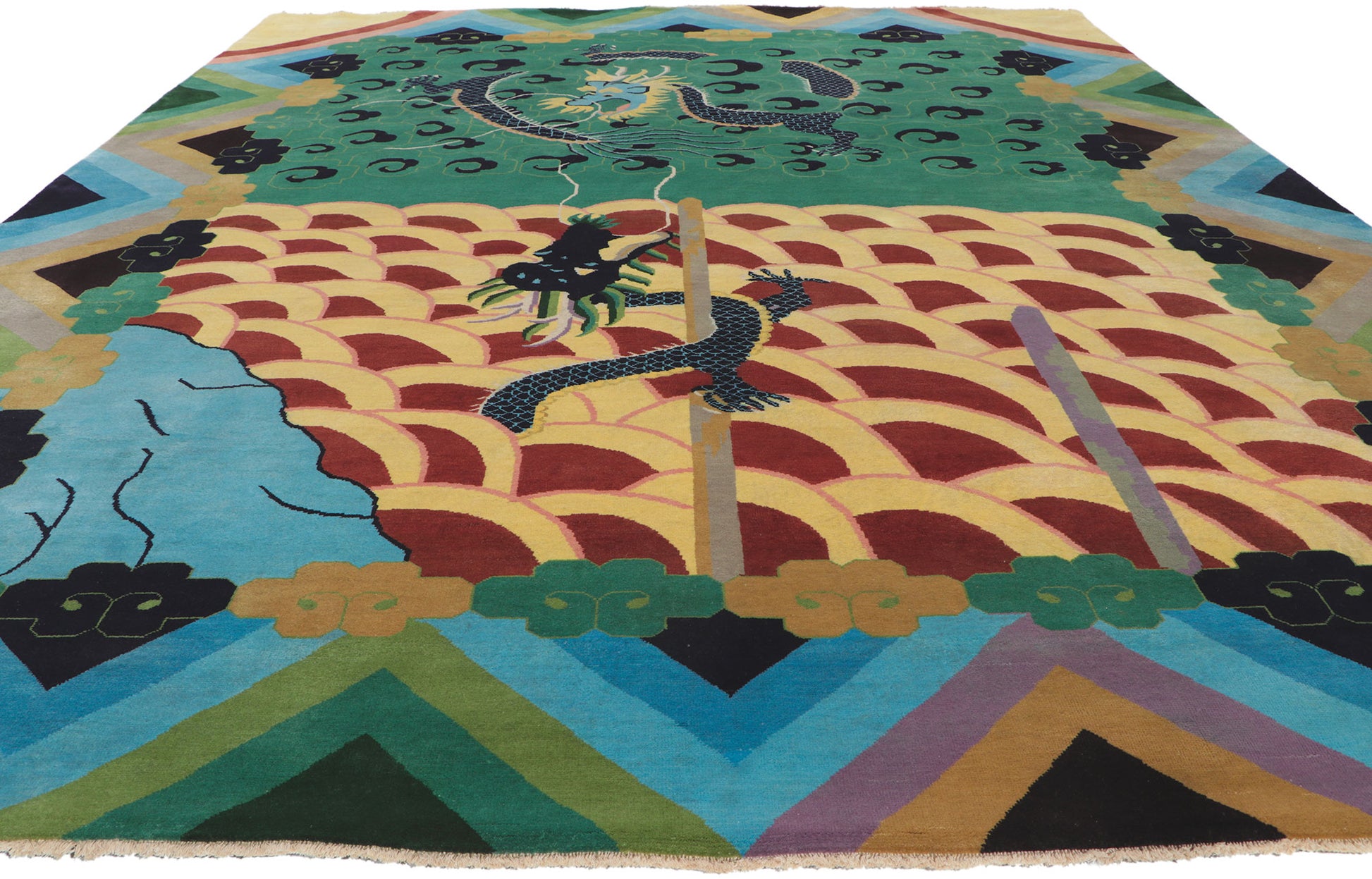 10 x 13 Chinese Art Deco Dragon Rug 30819